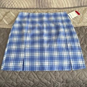 Blue & White Plaid Mini Skirt